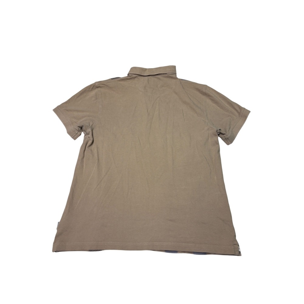 Barbour Mens XL Polo Shirt Tan Blue Oversized Check Pique Short Sleeve - Picture 4 of 7